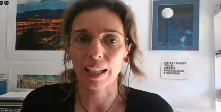 La Consellera d'Empresa i Coneixement, Àngels Chacón, en la trobada virtual amb el Gremi de Fabricants, Texfor i la Fundació per la Indústria | Roger Benet