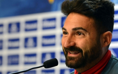 Guillermo Romo durant la roda de premsa prèvia al partit de diumenge