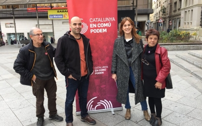 Joan Berlanga, Jéssica Albiach i Marta Campoy durant l'acte d'En Comú Podem. | Foto: Ràdio Sabadell