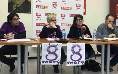 Els sindicats Comissions Obreres i UGT convoquen la vaga de 2 hores del 8 de març. Foto: Roger Benet