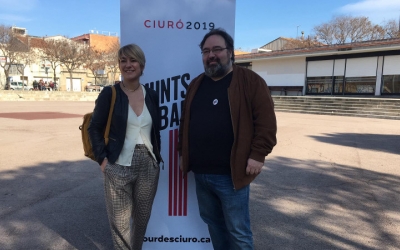 Lourdes Ciuró i Francesc Baró aquest matí a la plaça del Treball | Mireia Sans