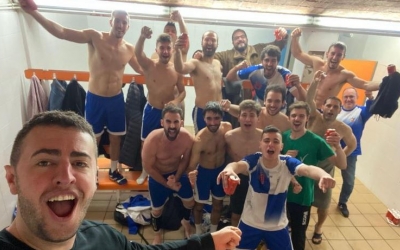 Celebració del Creu Alta en l'últim partit que va disputar l'equip en lliga (victòria davant l'Handbol Vil