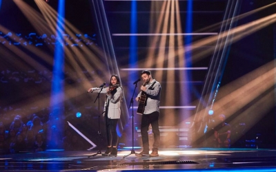 Oriol Padrós i Marina Pradés al programa "La Voz" | Cedida