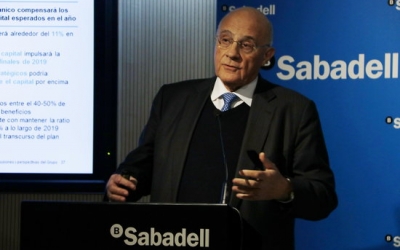 El president del BS, Josep Oliu, en una roda de premsa el 2019 | ACN