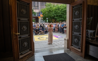 Forcadell en l'acte de rebuda popular que es va fer la plaça de Sant Roc | Roger Benet