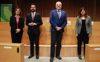 La presidenta de l’Associació TECNIO, Nora Ventosa; el conseller d’Empresa i Treball, Roger Torrent; el rector de la UAB, Javier Lafuente i la consellera de Recerca i Universitats, Gemma Geis | UAB