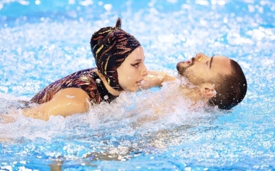 Emma Garcia amb Pau Ribes, la seva parella en el duet mixt | @fina1908