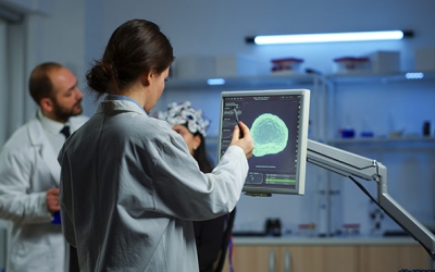 Imatge d'un cervell afectat per esclerosi múltiple/ Cedida