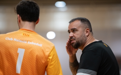 El tècnic Pau Machado, en una imatge del derbi contra la Pia | Roger Benet