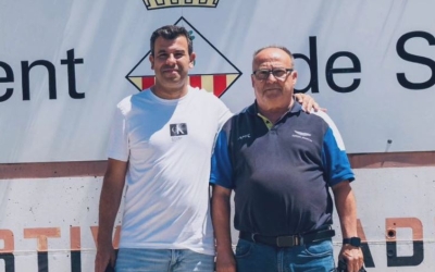 Sag i Bedmar al Municipal de la Creu escenificant el canvi a la presidència | UE Sabadellenca