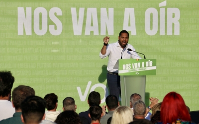 Ignacio Garriga durant el míting a la plaça Espanya | Albert Segura (ACN)