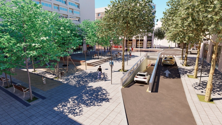 L'entrada de l'aparcament per la plaça de l'Àngel 